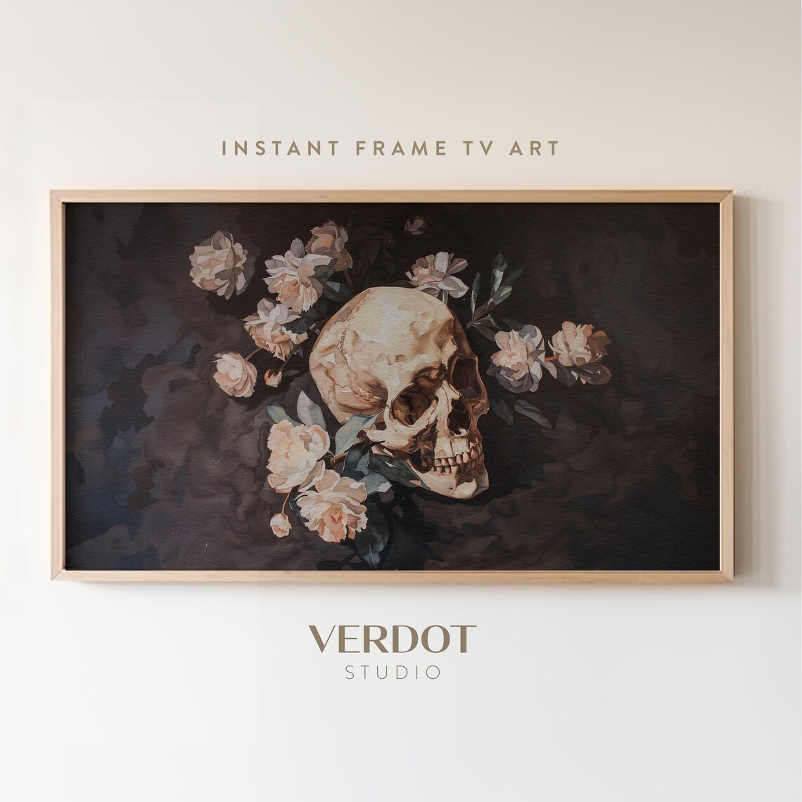 Vintage Halloween Victorian Skull Flowers Art Print
