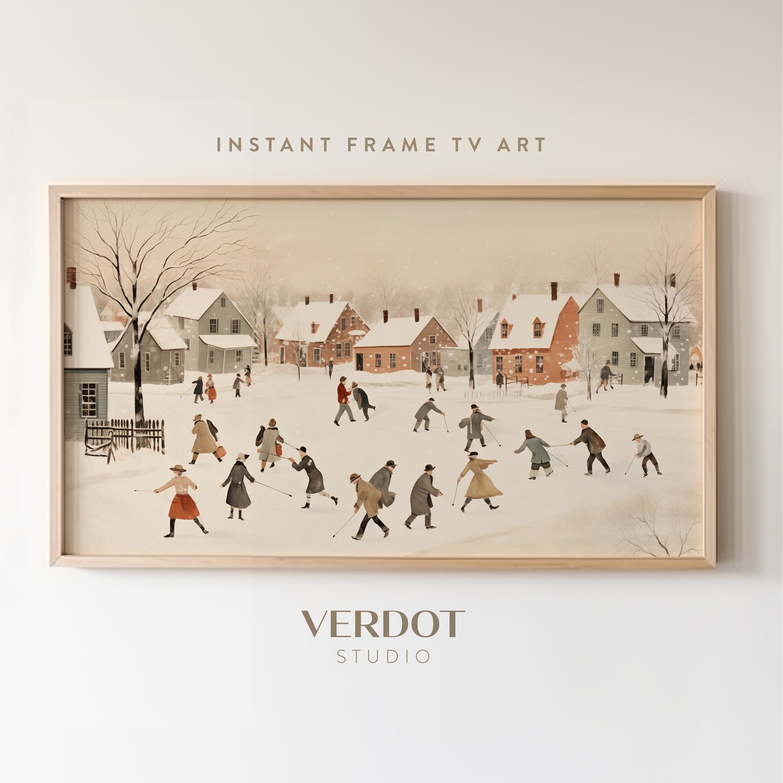 Vintage Village Christmas Art Print, Winter Town