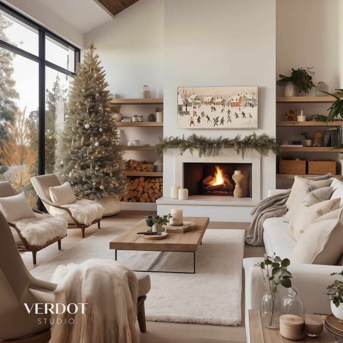 Vintage Village Christmas Art Print, Winter Town - Image 2