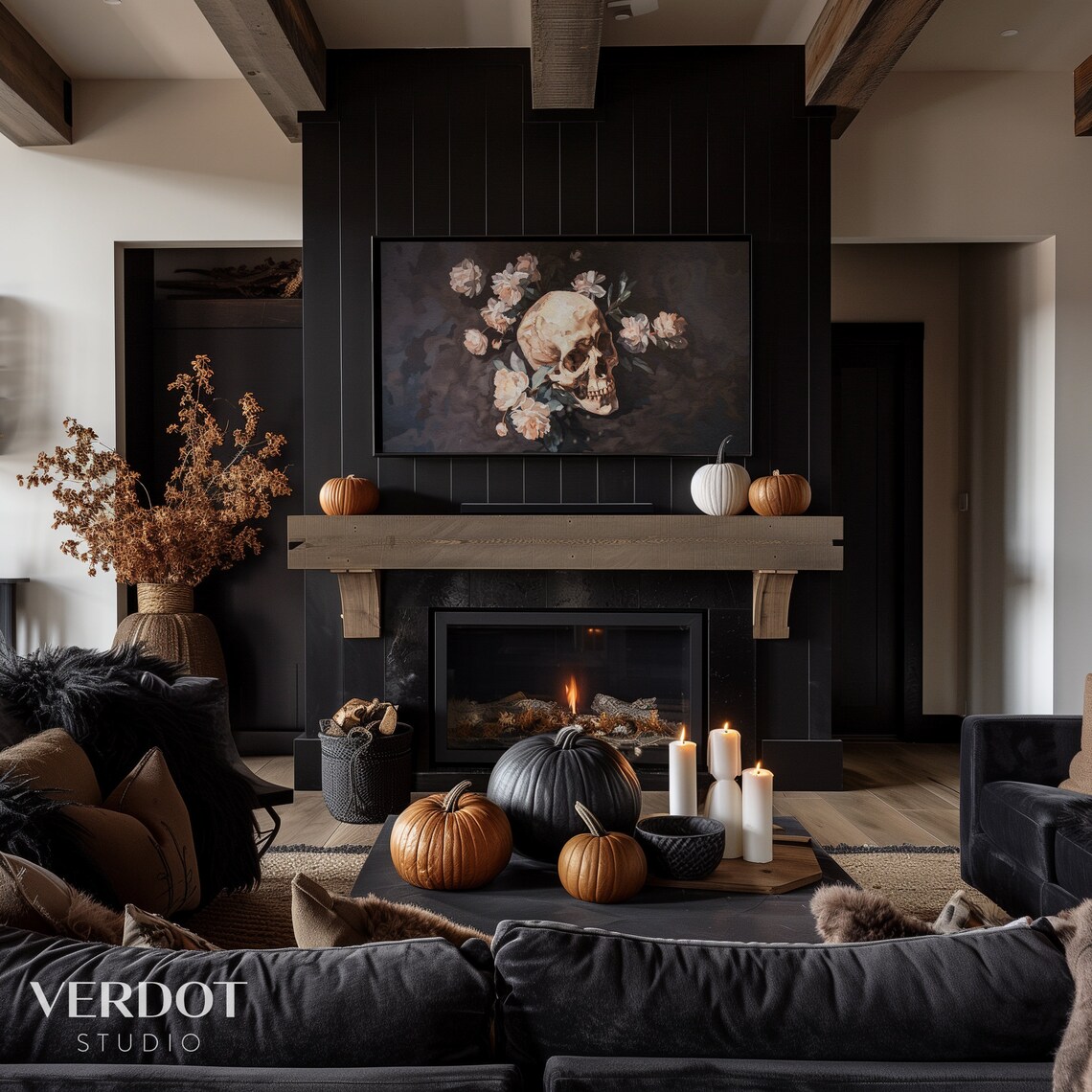 Vintage Halloween Victorian Skull Flowers Art Print - Image 3