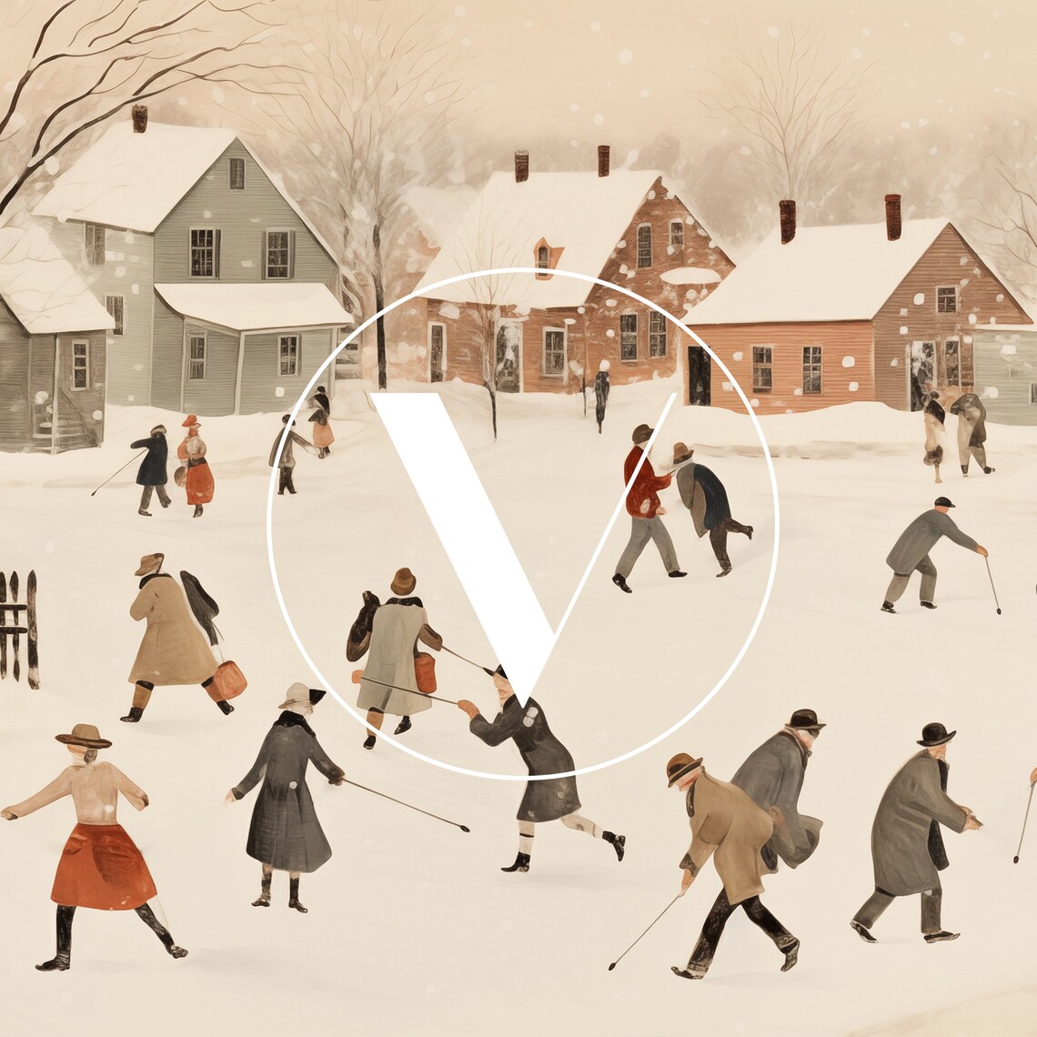 Vintage Village Christmas Art Print, Winter Town - Image 3