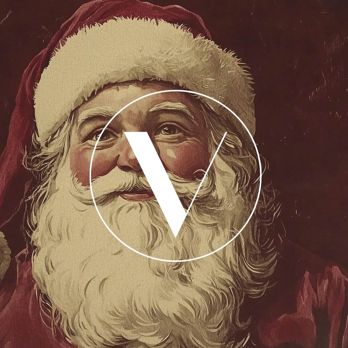 Burgundy Santa Painting Christmas Poster, Holiday Decor - Image 2