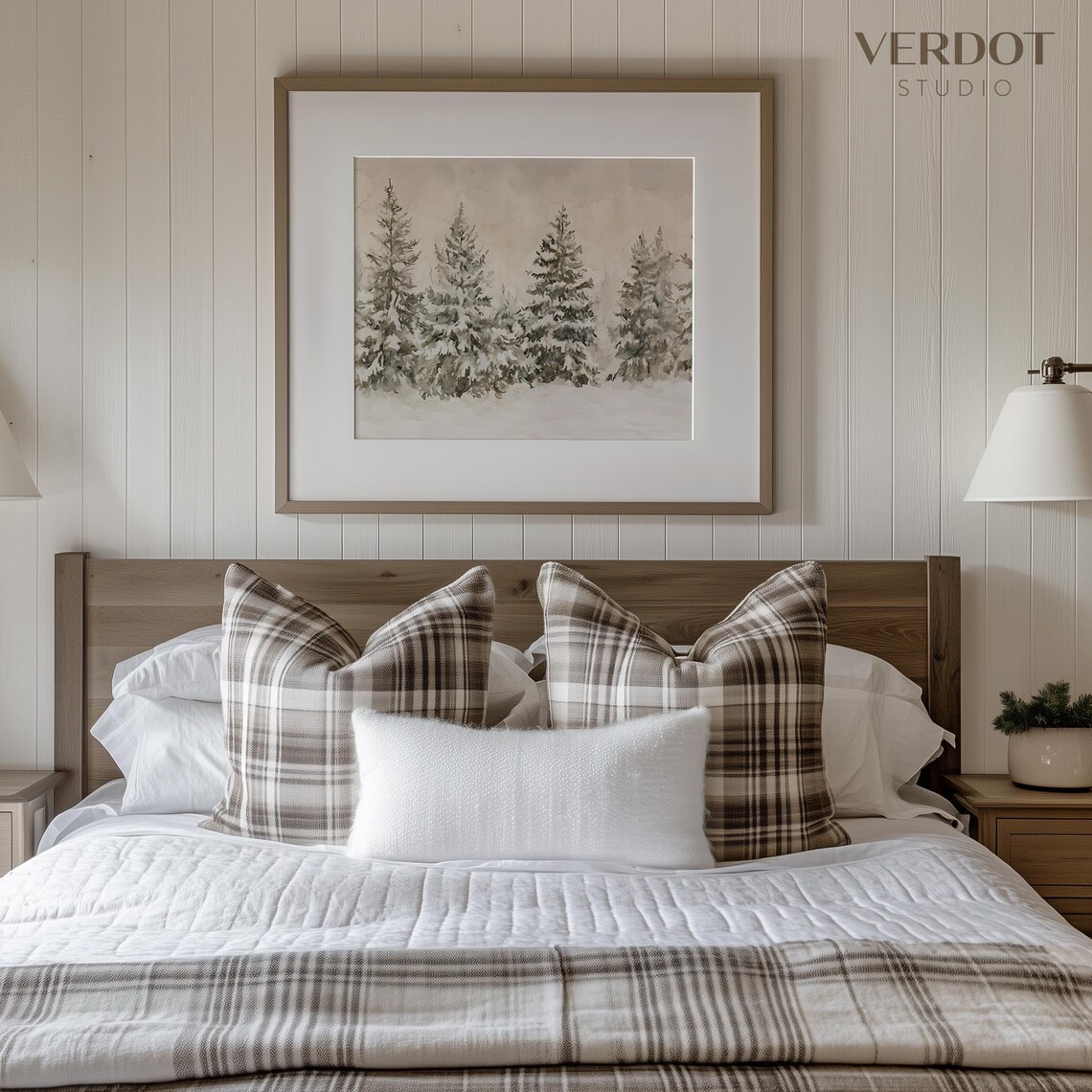 Neutral Winter Christmas Landscape Art Print - Image 4