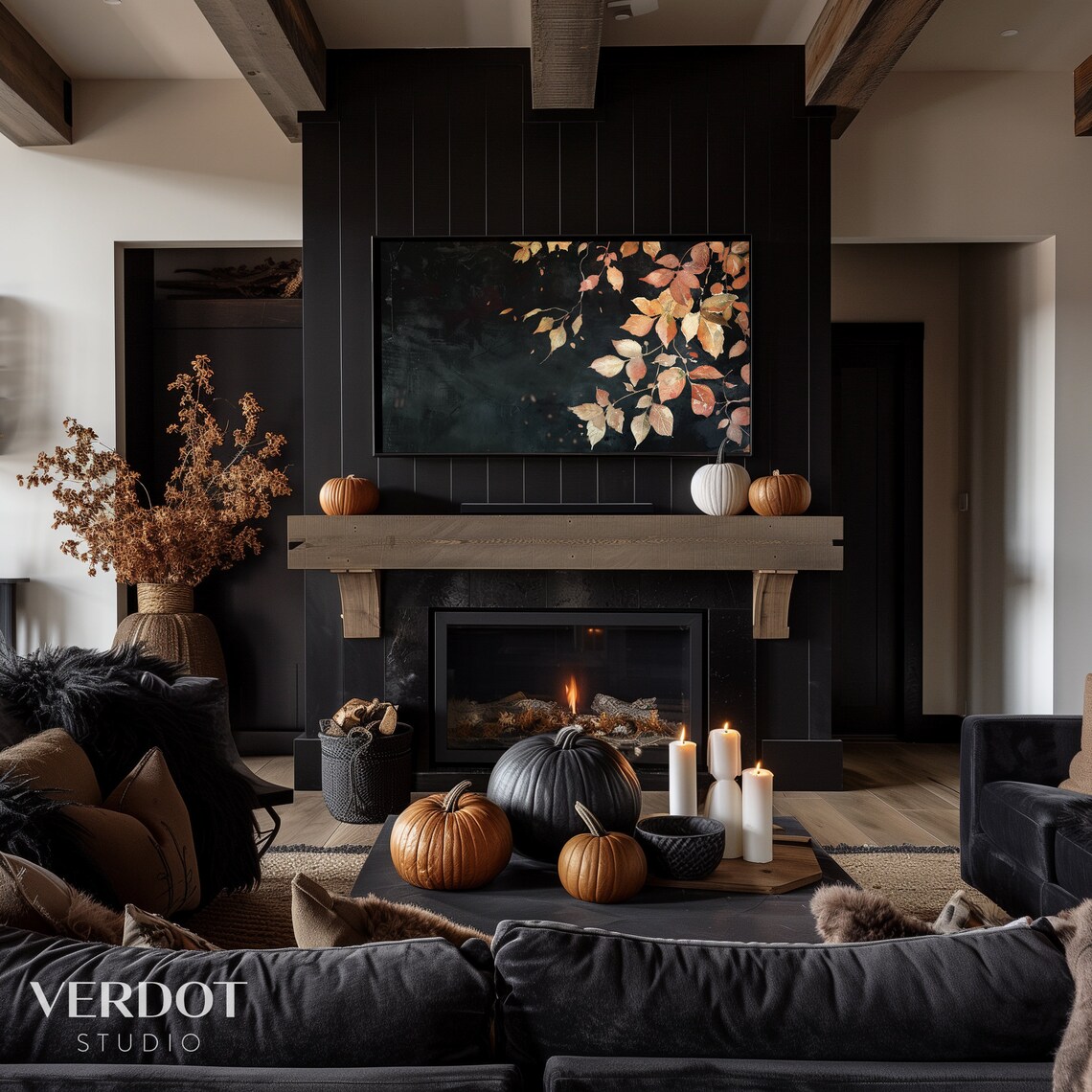 Fall Leaves Art Print, Dark Autumn Watercolour - Image 3
