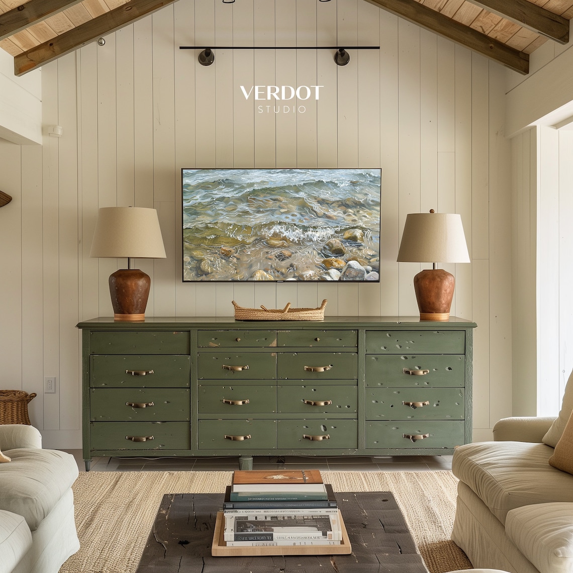 Summer Beach Lake Country Cottage Coastal Shore Art Print - Image 3