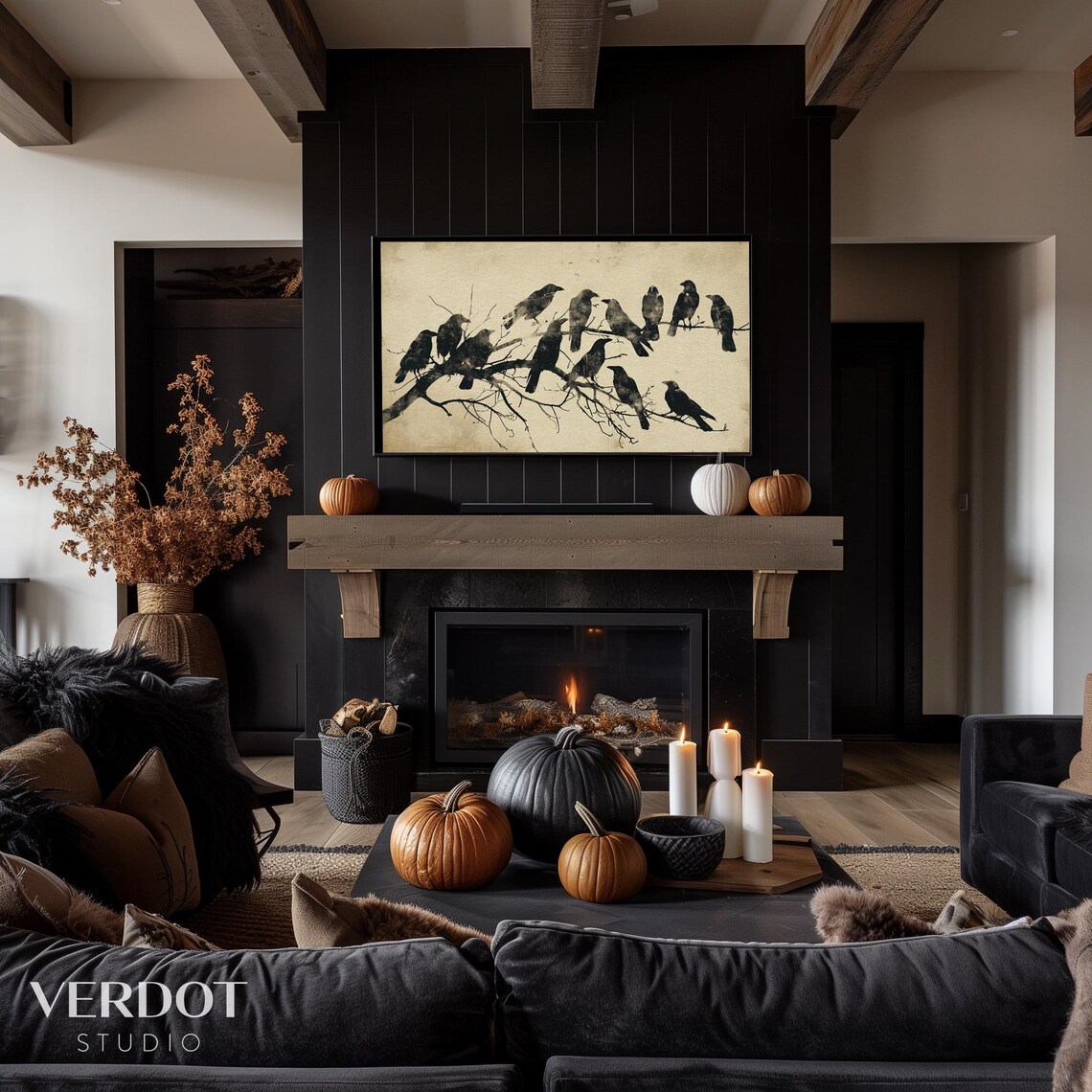 Black Crows Halloween Art Print, Neutral Fall Decor - Image 4