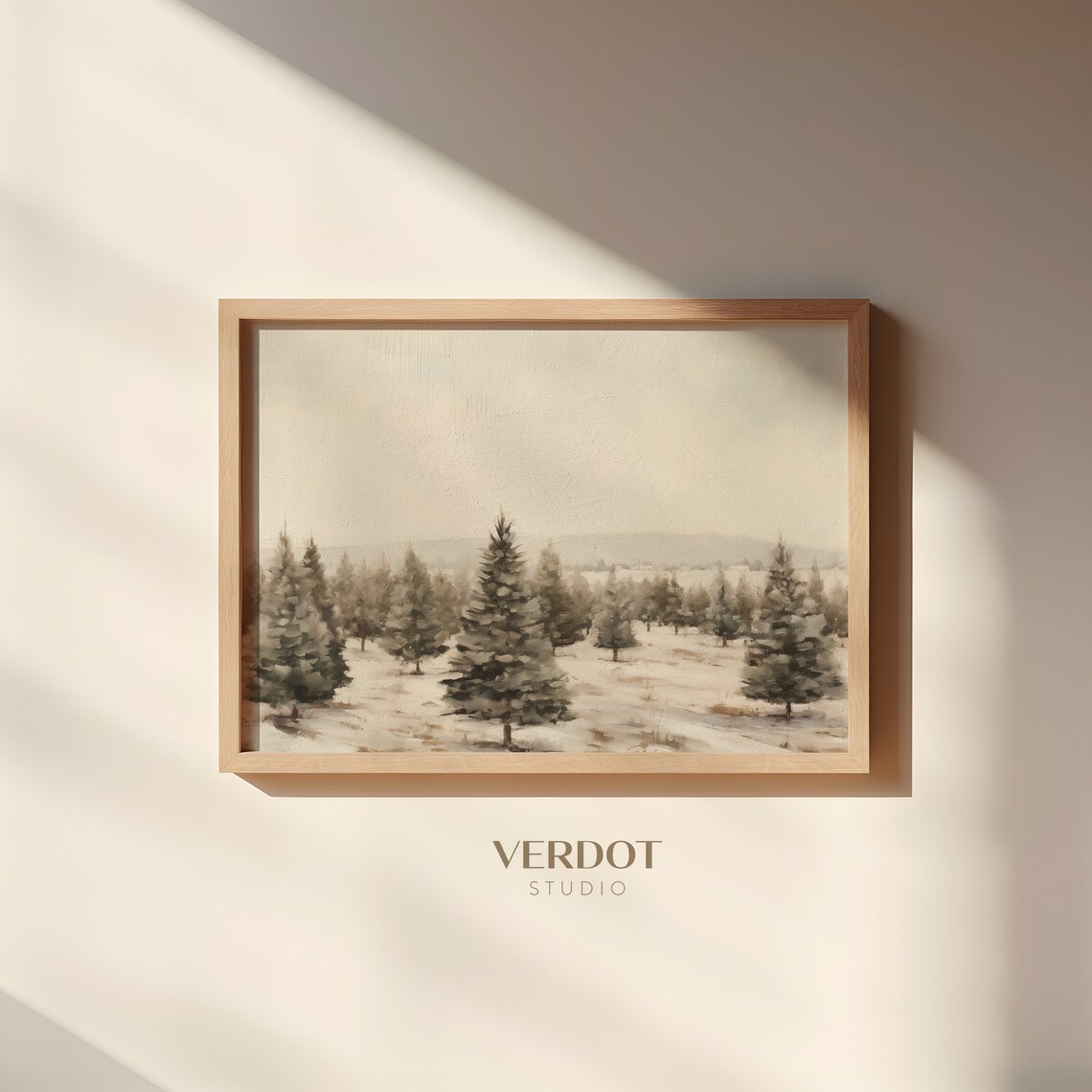 Vintage Christmas Tree Farm, Neutral Rustic Winter Art Print - Image 4