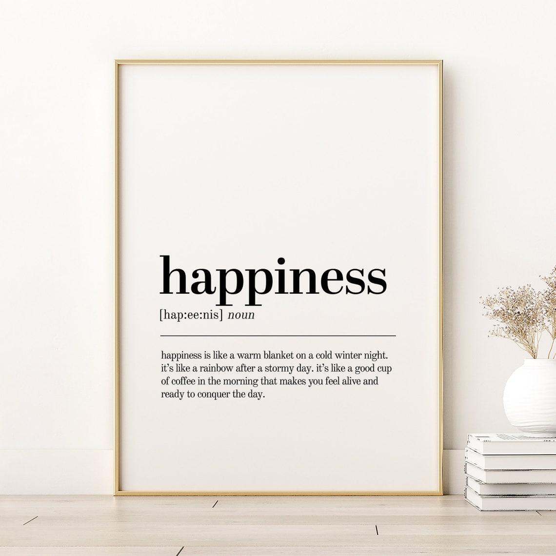Happiness Definition Print Unique Gift Poster Inspirational Quote Minimalist Instant