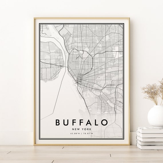 Buffalo Map Print New York City Minimalist Street Office Wall Art Retro Poster Prints