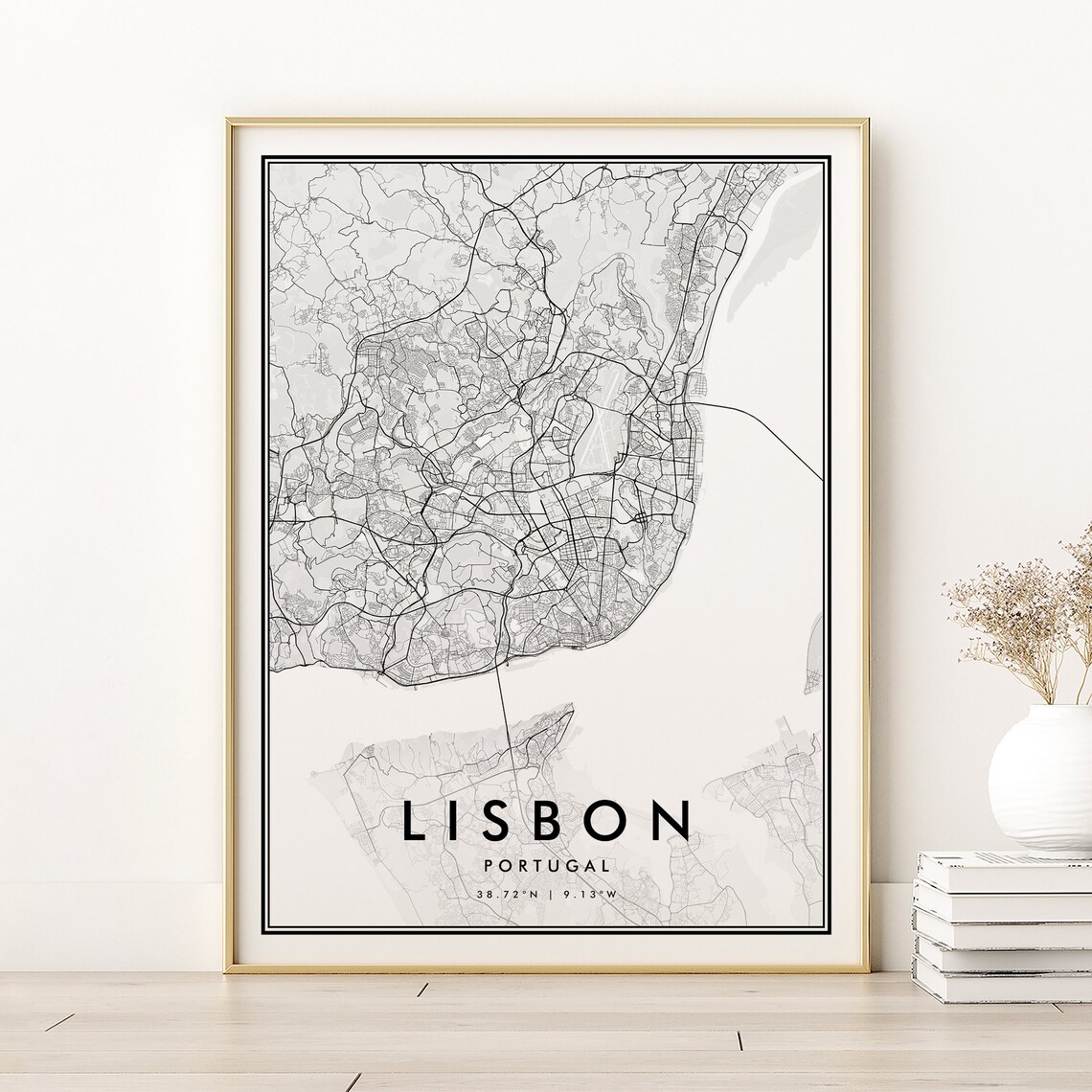 Lisbon City Map Portugal Art Print, Modern Road