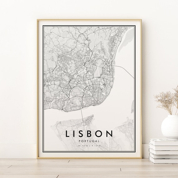 Lisbon City Map Portugal Art Print, Modern Road