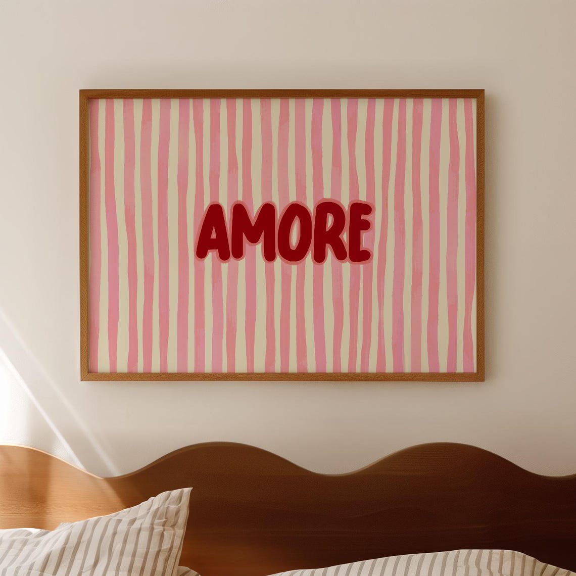 Amore Red Bubble Letters Striped Retro Trendy Bedroom Poster