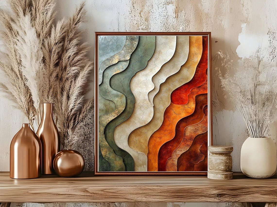 Layered Wave Pattern Poster Earth Tone Abstract Contour Decor Art - Image 5