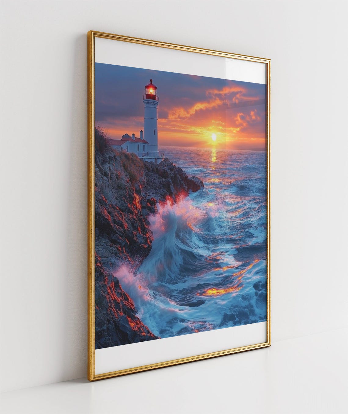 Breath Taking Lighthouse Coastal Sunset Print Ocean Wall Art Stunning Seascape Painting Sunset Lighthouse Home Dcor Nautical Wall Art - Image 3