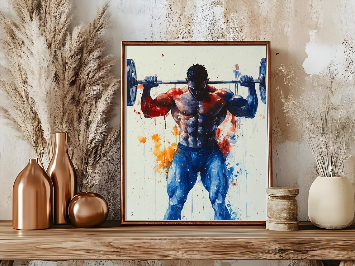 Bodybuilder Lifting Barbell Watercolor Gym Fitness Art Poster - Image 5