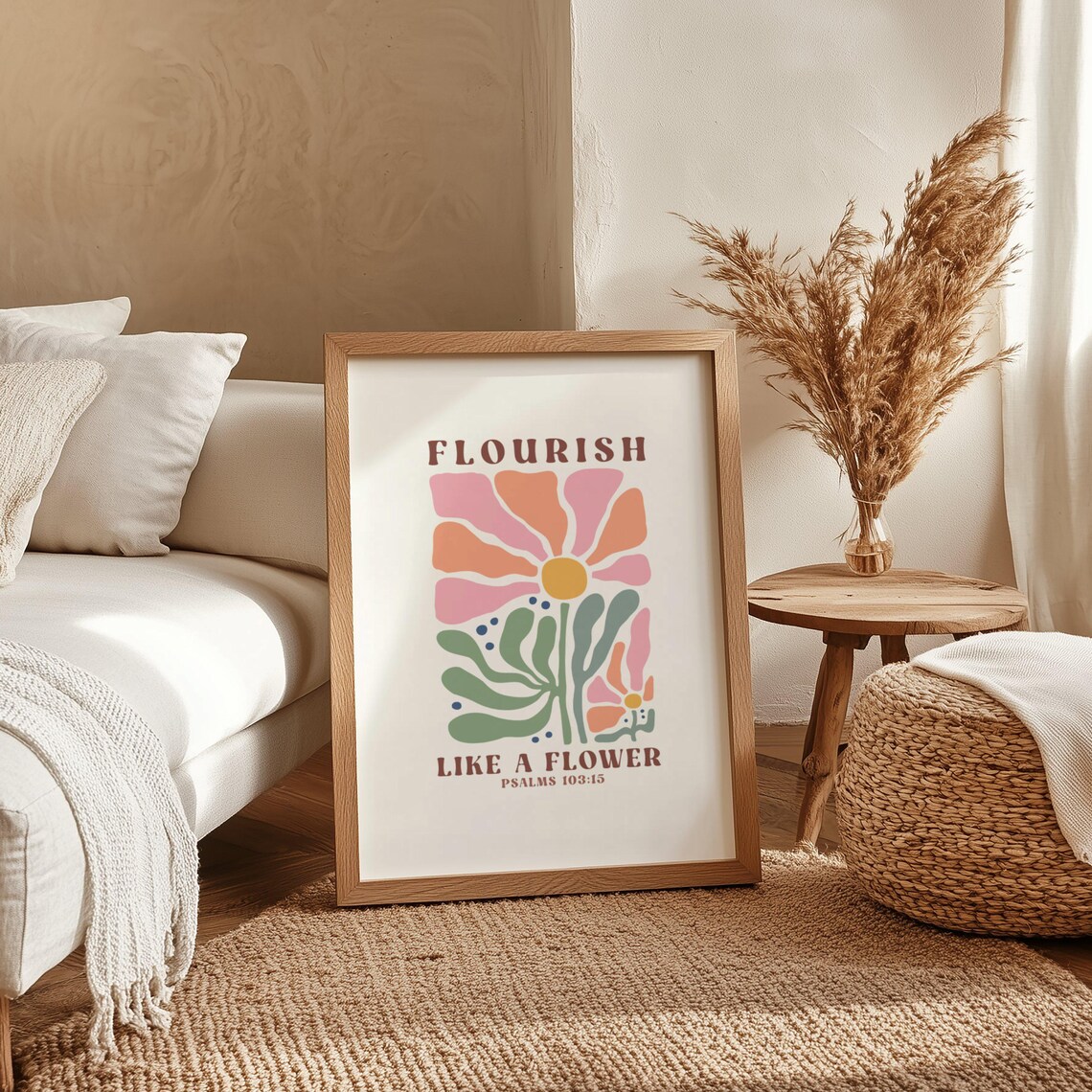 Flourish Like A Flower Retro Christian Floral Quote Wall Art - Image 4