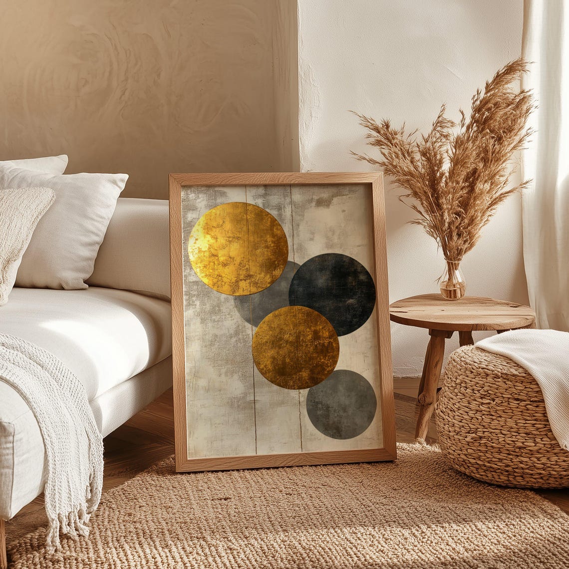 Abstract Gold Copper and Black Circles on a Textured Canvas Poster - Image 4