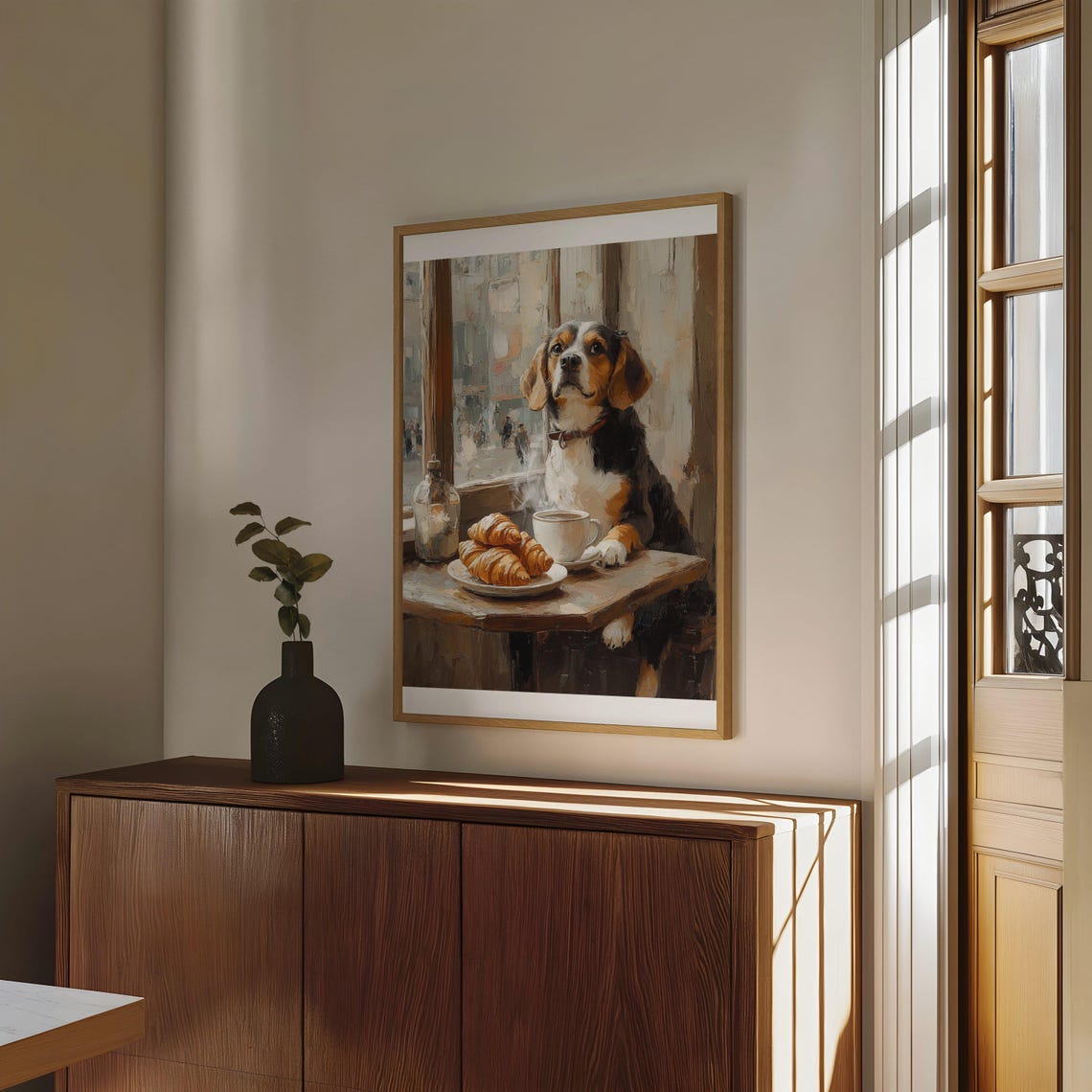 Charming Beagle Sitting at Parisian Cafe with Croissants Art Poster - Image 4