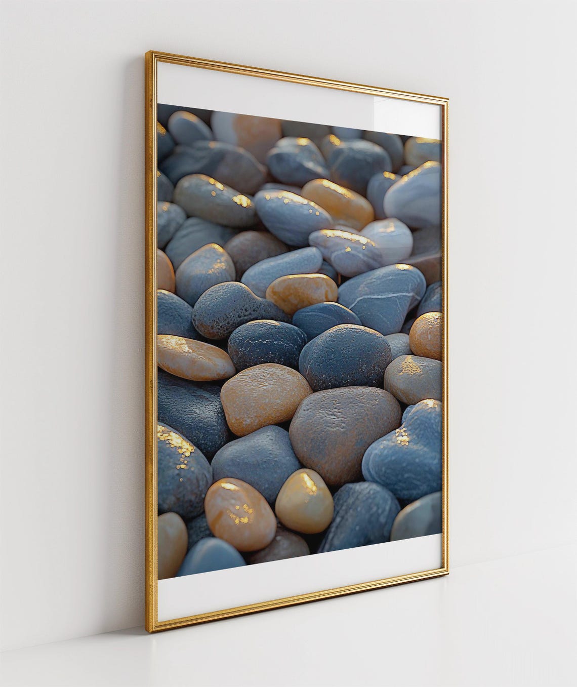 Close Up of Smooth Blue Grey Coastal Pebbles Texture Art Poster - Image 3