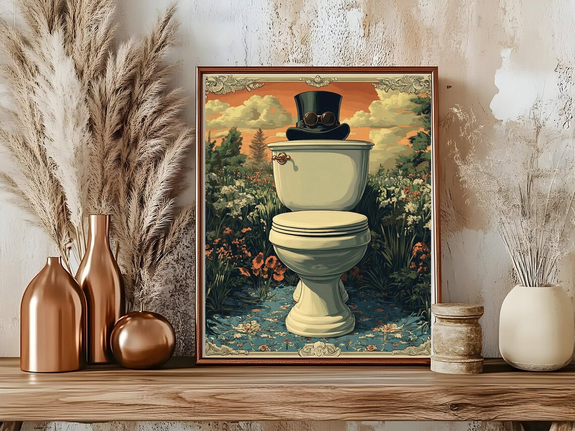 Whimsical Toilet Art Print Funny Steampunk Wall Dcor Surreal Bathroom Poster Unique Artwork Quirky Home Decoration - Image 5