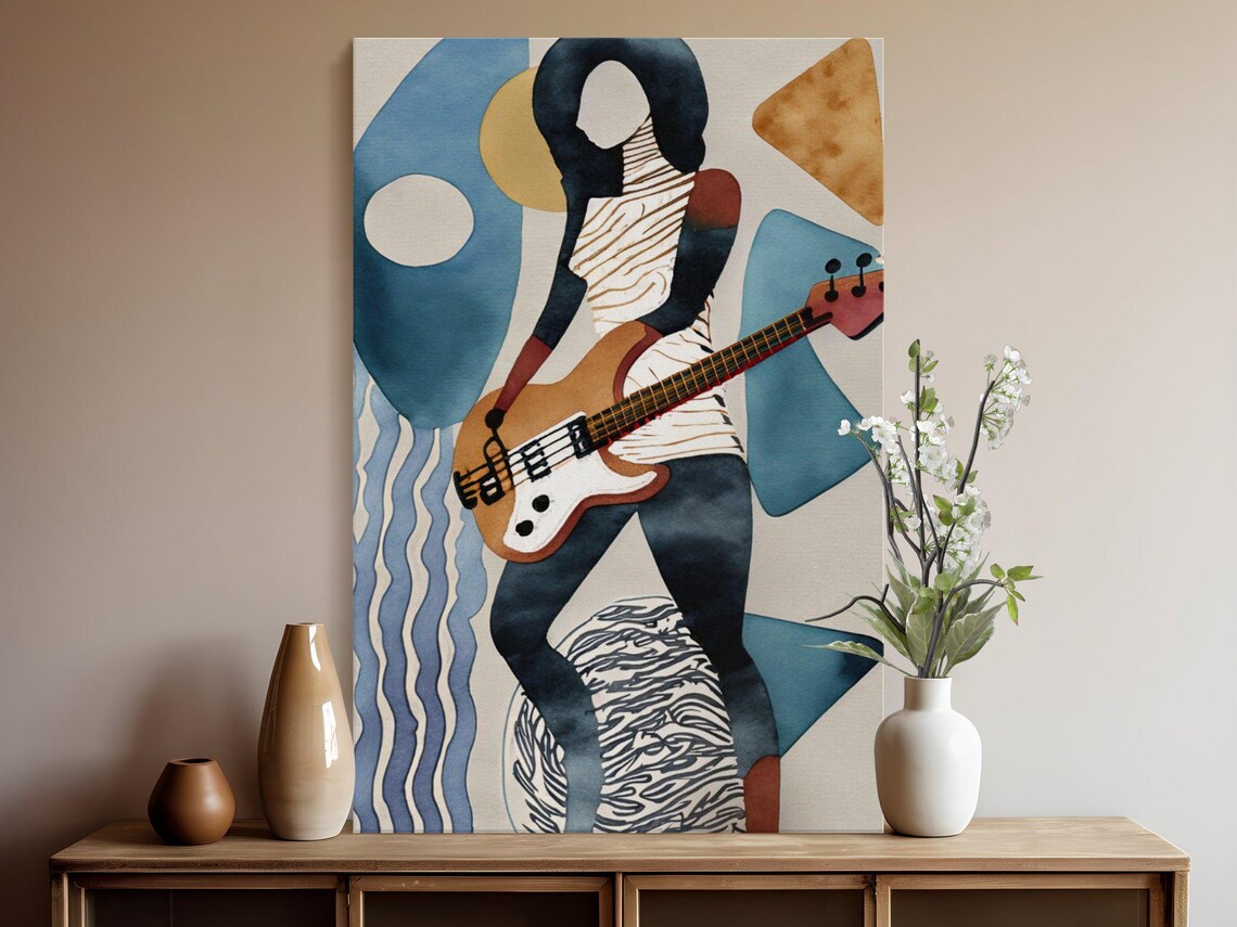 Abstract Watercolor Musician Playing a Bass Guitar Art Poster - Image 5