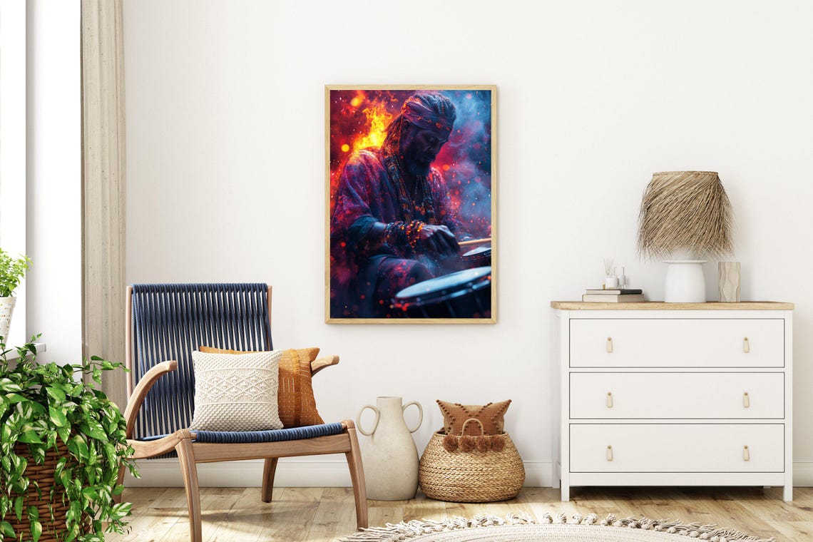 Vibrant Drummer Wall Art Print Or Stretched Music Themed Art Colorful Tribal Drumming Poster Bold And Dynamic Artwork - Image 3