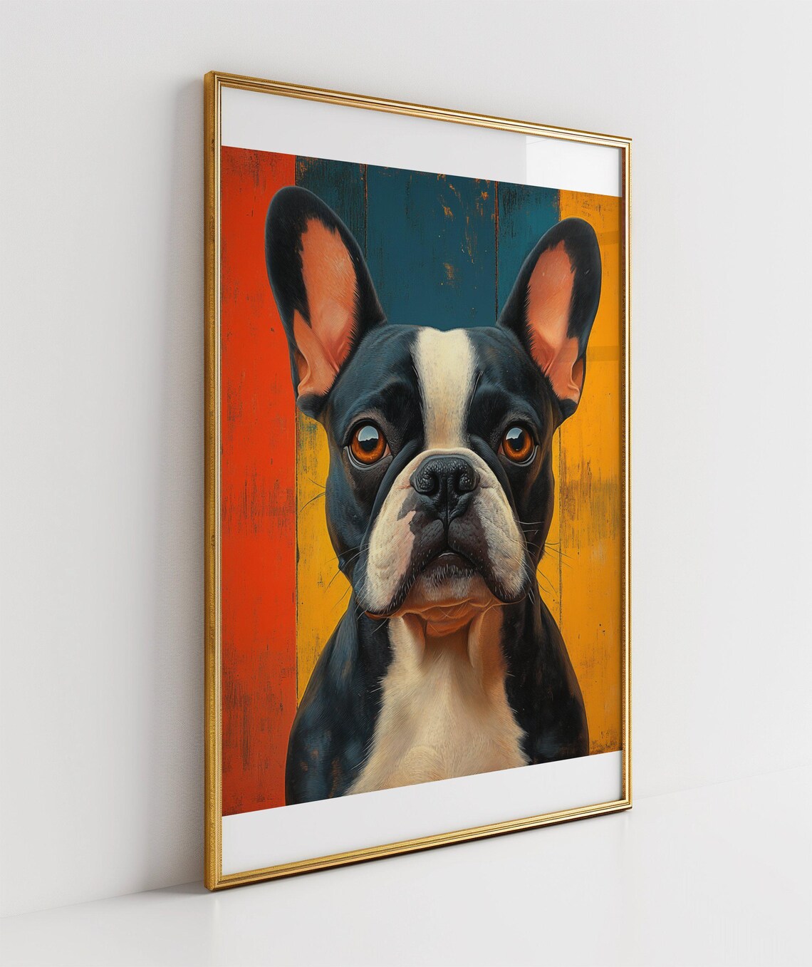 Black and White French Bulldog Bold Retro Striped Art Poster - Image 3