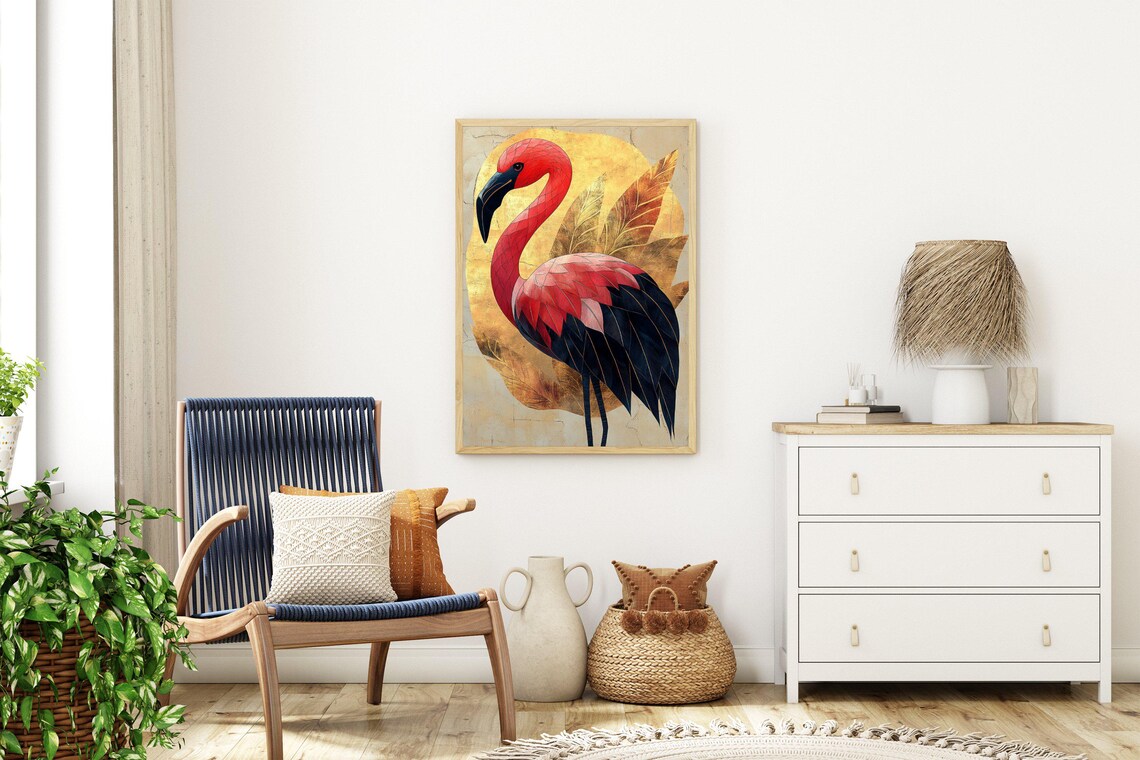 Elegant Flamingo Poster With Gold Accents and Textured Feathers - Image 3