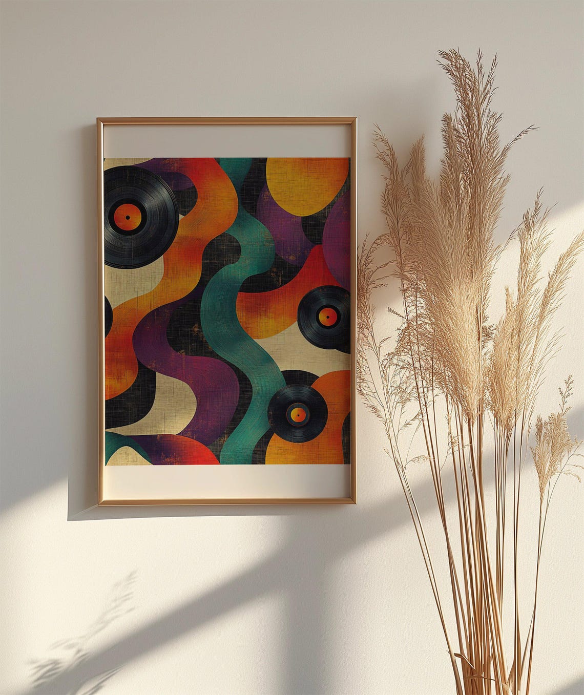 Retro Abstract Vinyl Records With Flowing Color Ribbons Poster - Image 2