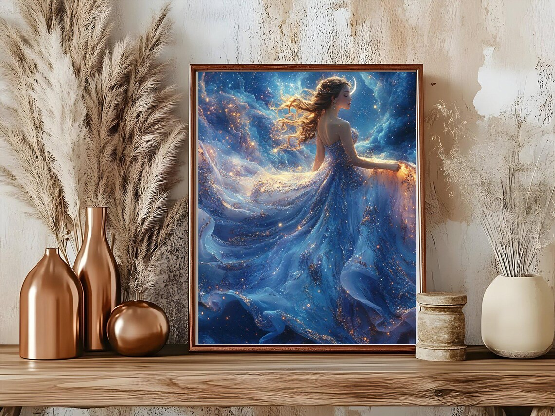 Celestial Goddess Poster Blue Starry Gown Dreamy Night Sky Art - Image 5