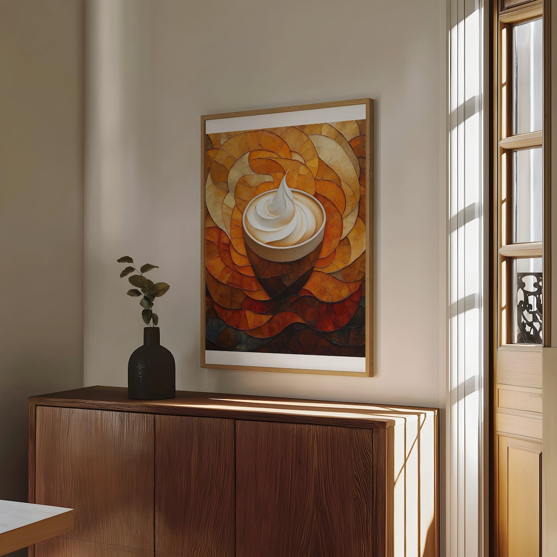 Creamy Latte Cup With Swirled Foam Stained Glass Amber Poster - Image 4