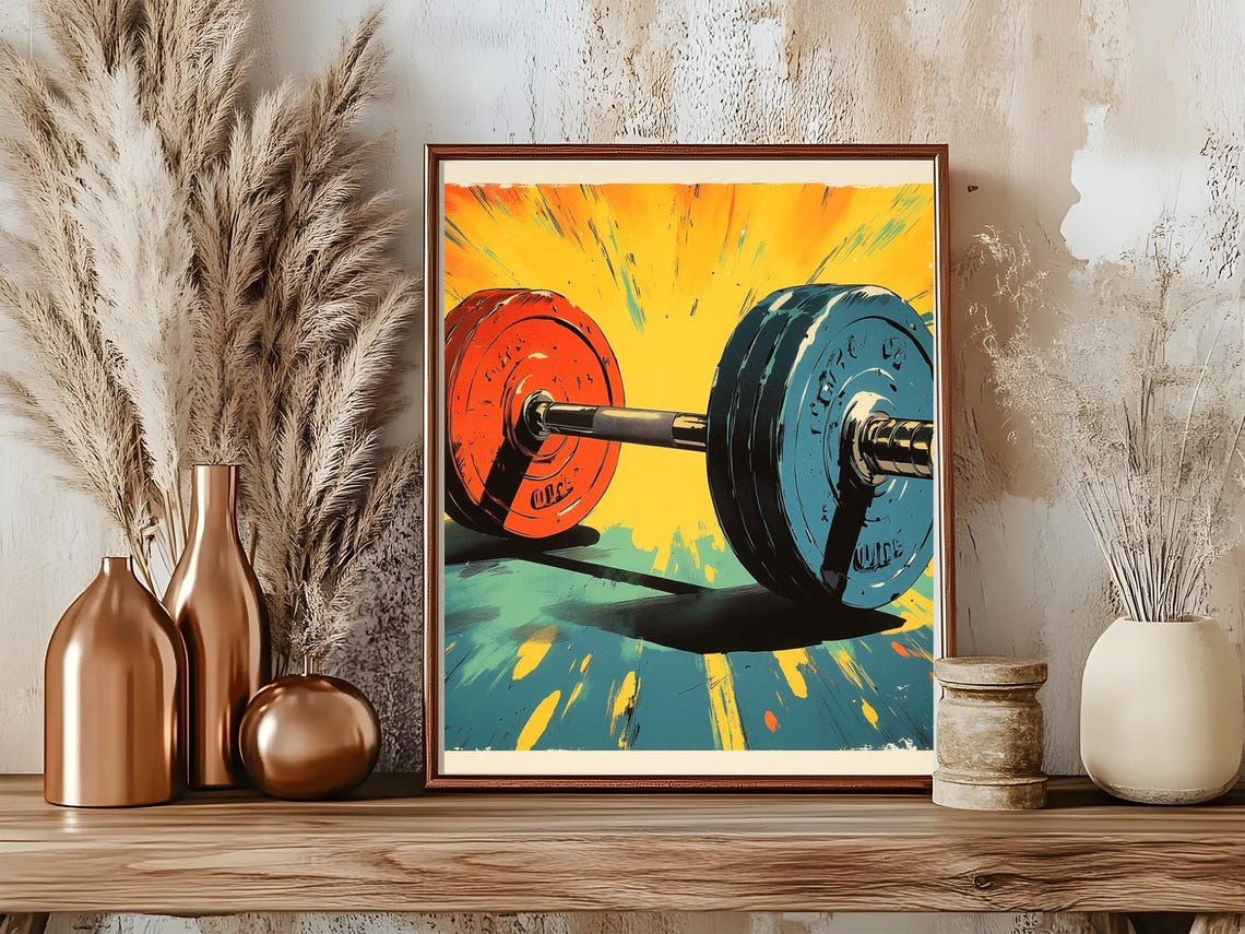 Colorful Pop Art Barbell With Red And Blue Plates Gym Poster - Image 5
