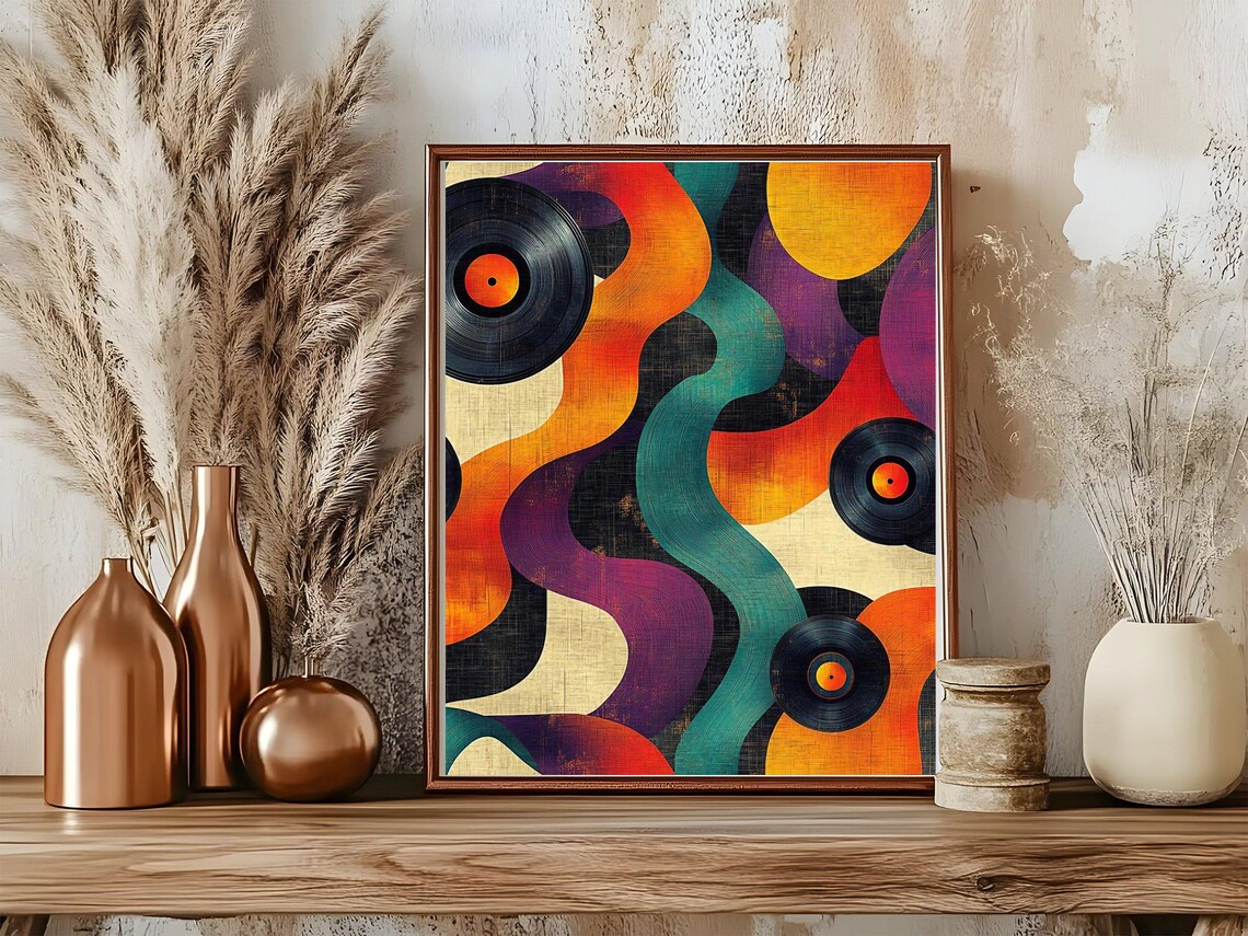 Retro Abstract Vinyl Records With Flowing Color Ribbons Poster - Image 5