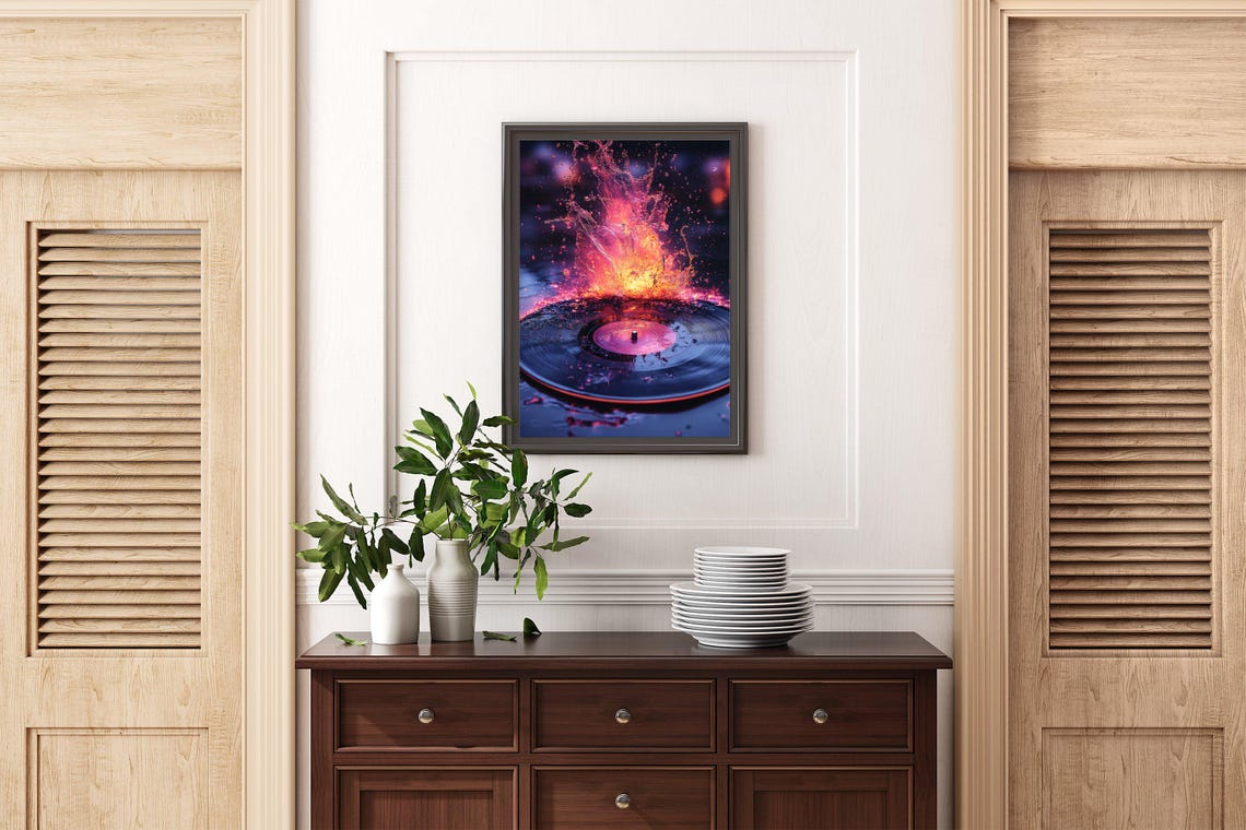 Vinyl Record With Fiery Pink And Red Paint Splash Explosion Poster - Image 2