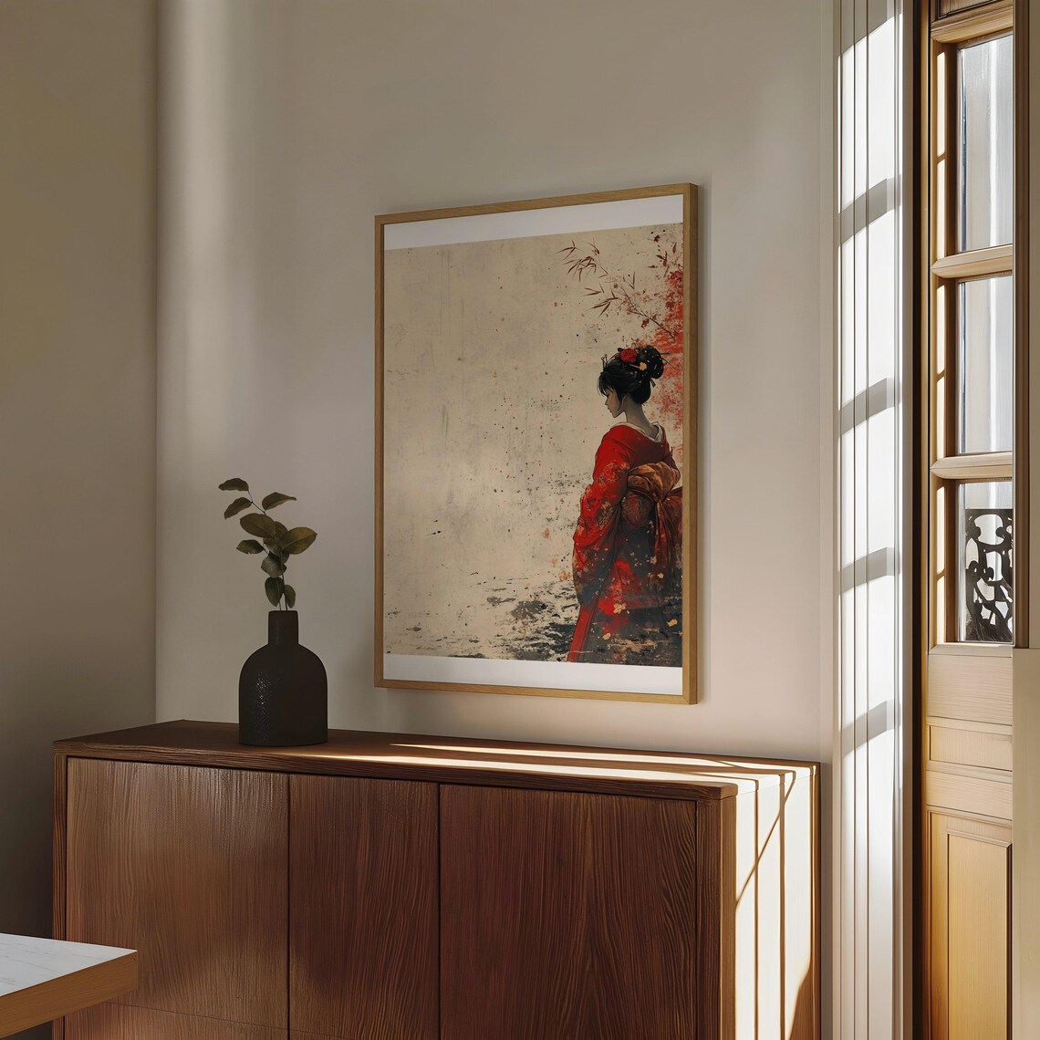 Japanese Geisha In Red Kimono Minimalist Watercolor Art Poster - Image 4