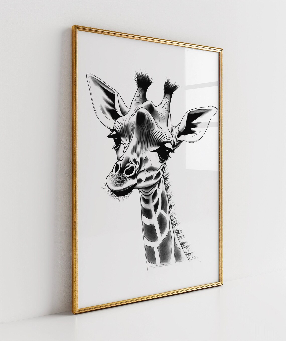 Giraffe Head Portrait Black and White Safari Animal Art Poster - Image 3