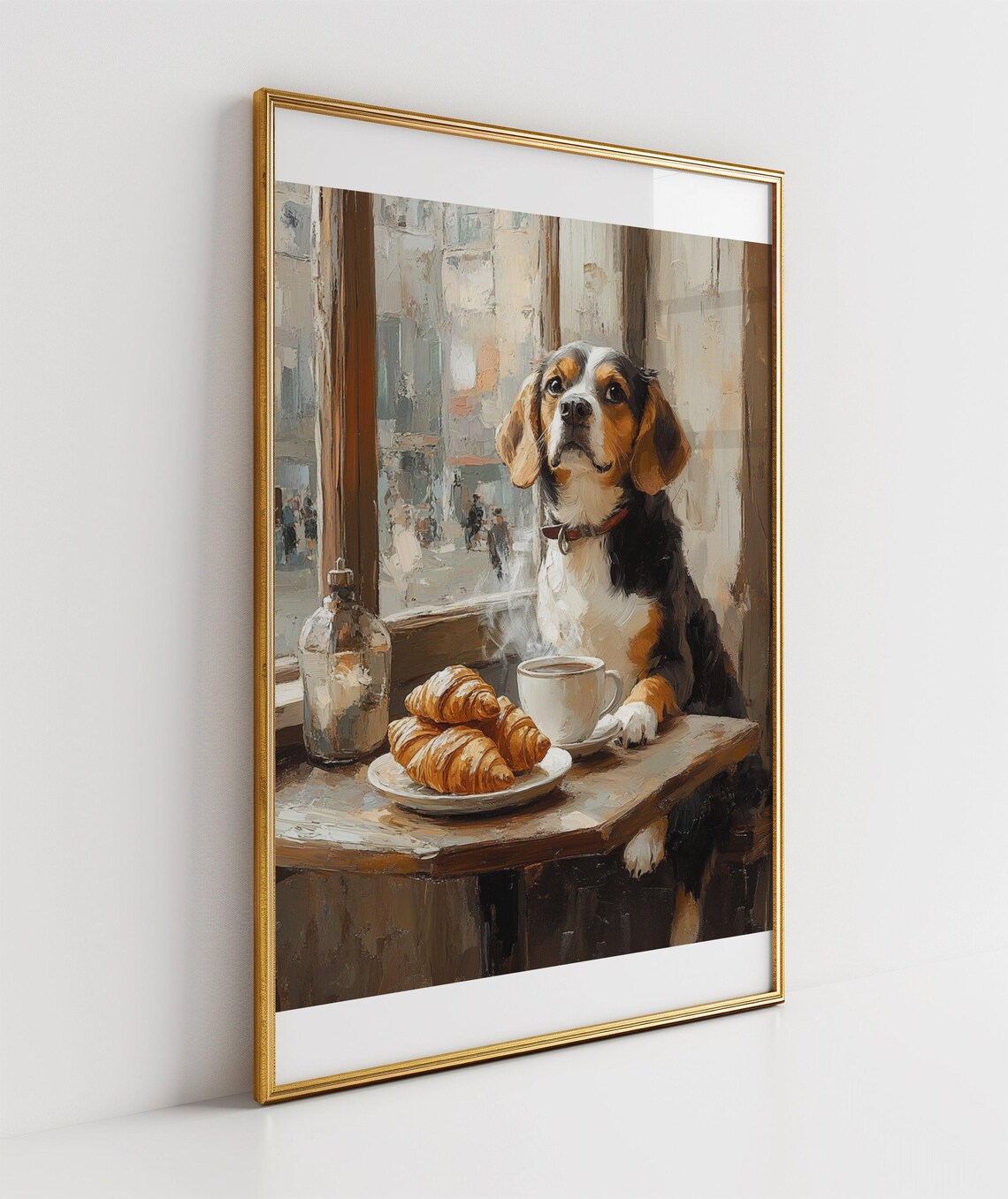 Charming Beagle Sitting at Parisian Cafe with Croissants Art Poster - Image 3