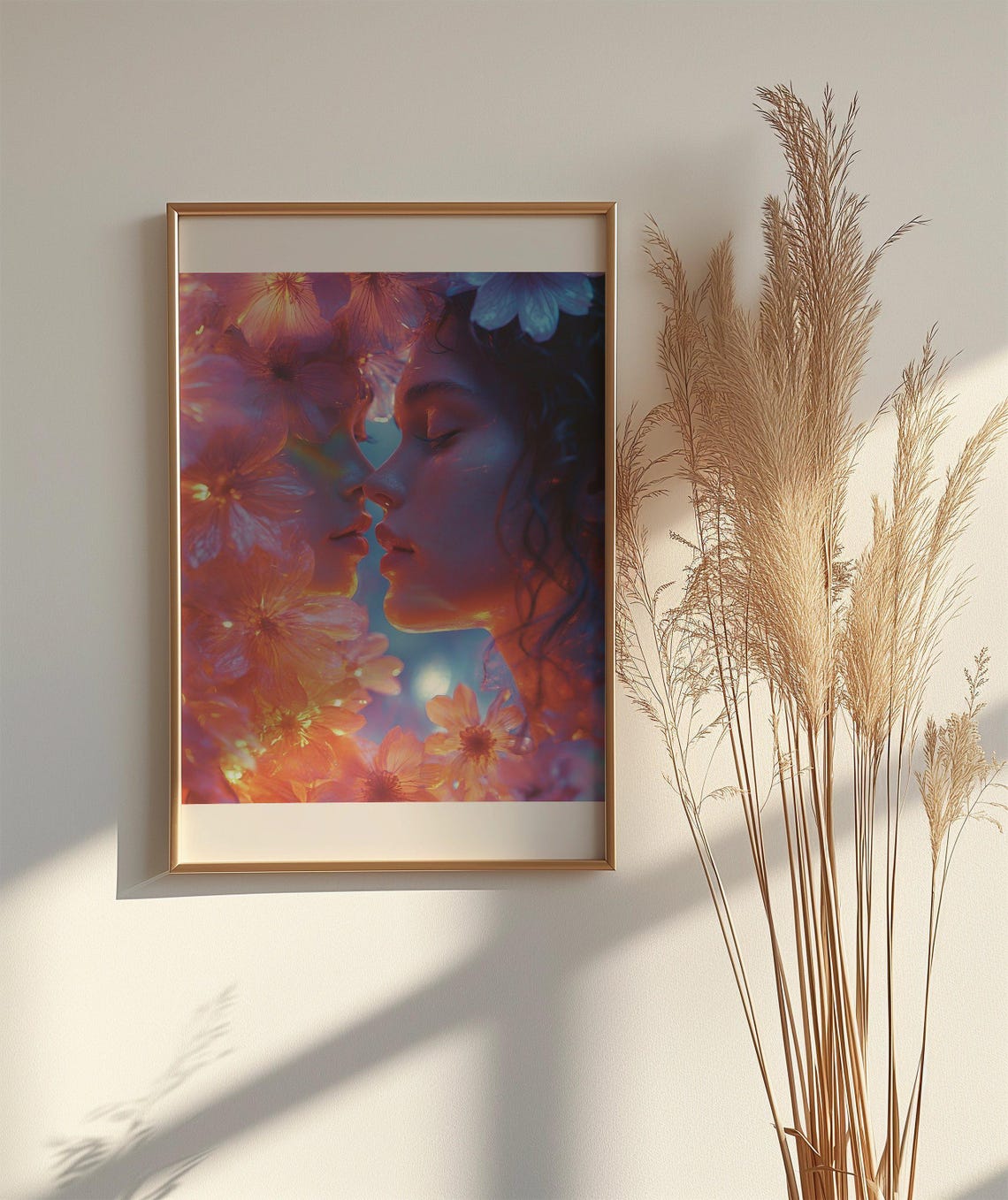 Ethereal Double Exposure Faces in Blooming Flowers Art Poster - Image 2