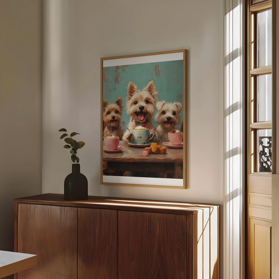 Three Happy Yorkie Puppies Sharing Hot Chocolate Treats Art Poster - Image 4