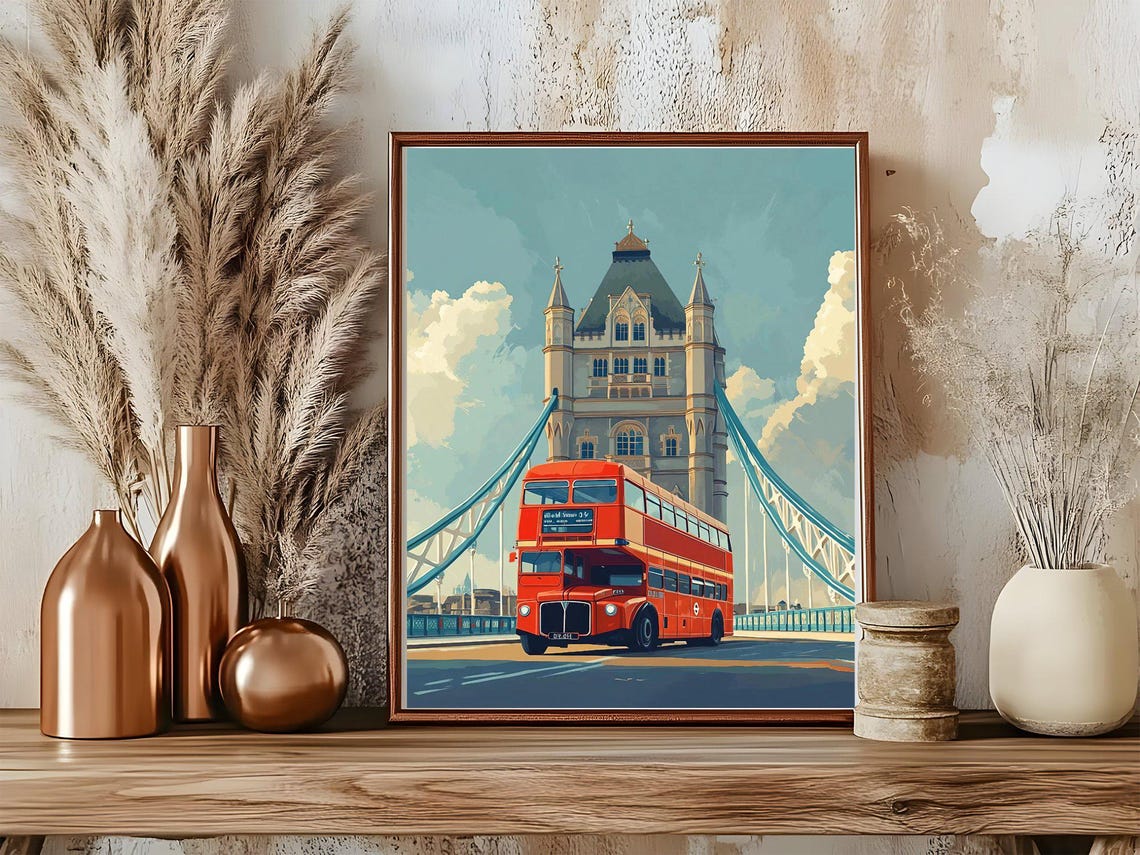London Tower Bridge Poster Red Double Decker Bus Classic Landmark - Image 5
