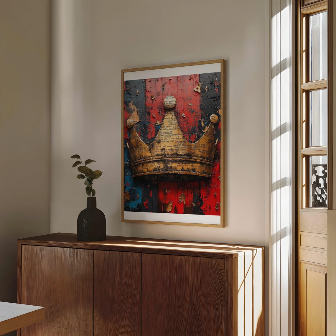 Distressed Crown Poster Newspaper Collage Red Black Pop Art Decor - Image 4