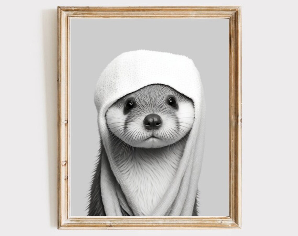 Otter In Bathrobe Bathroom Art Kids Funny Animals Print Wall