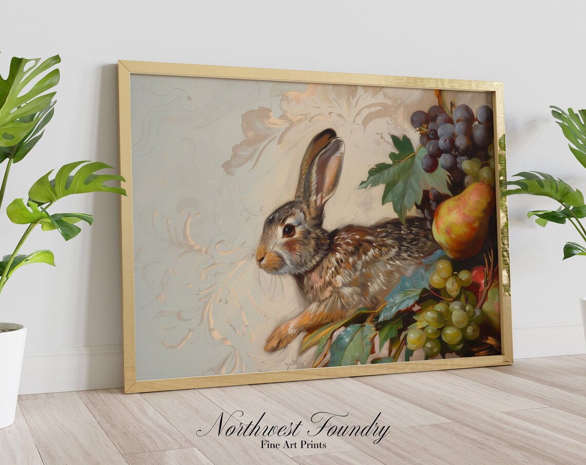 Vintage Rabbit And Fruit Still Life, Spring