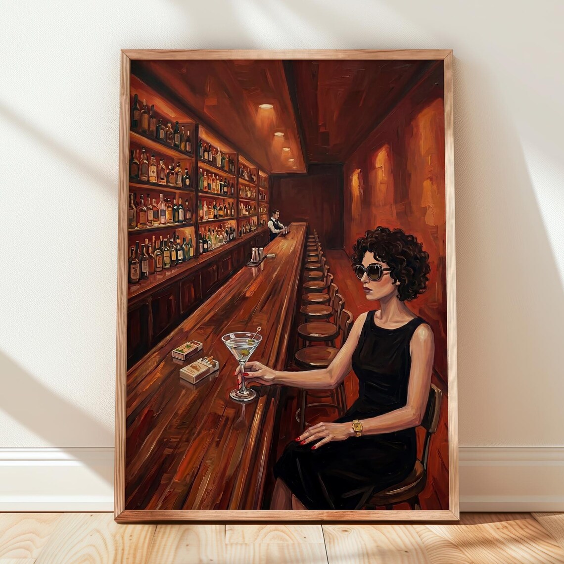 Woman Alone At Bar Retro Femme Fatale Art Print