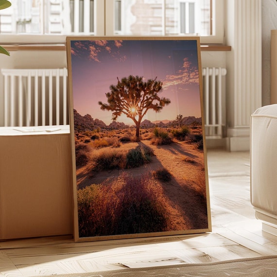 Lone Joshua Tree Desert Sunset Purple Sky Photography Poster