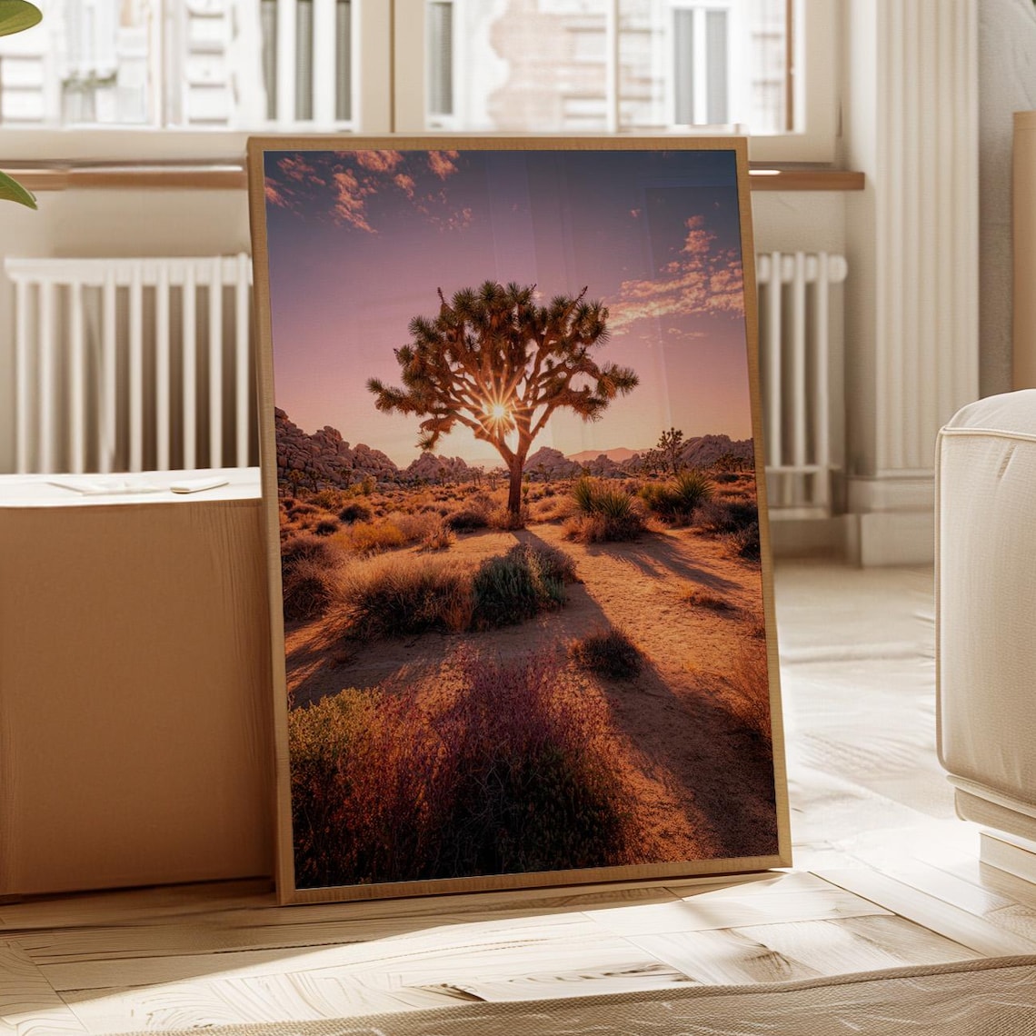 Lone Joshua Tree Desert Sunset Purple Sky Photography Poster