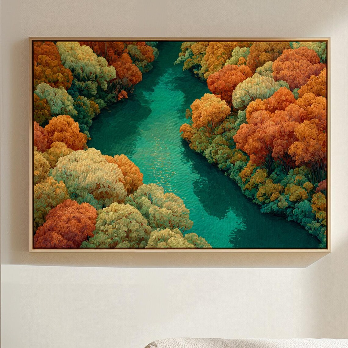 Turquoise River Winding Through Autumn Forest Aerial View Poster