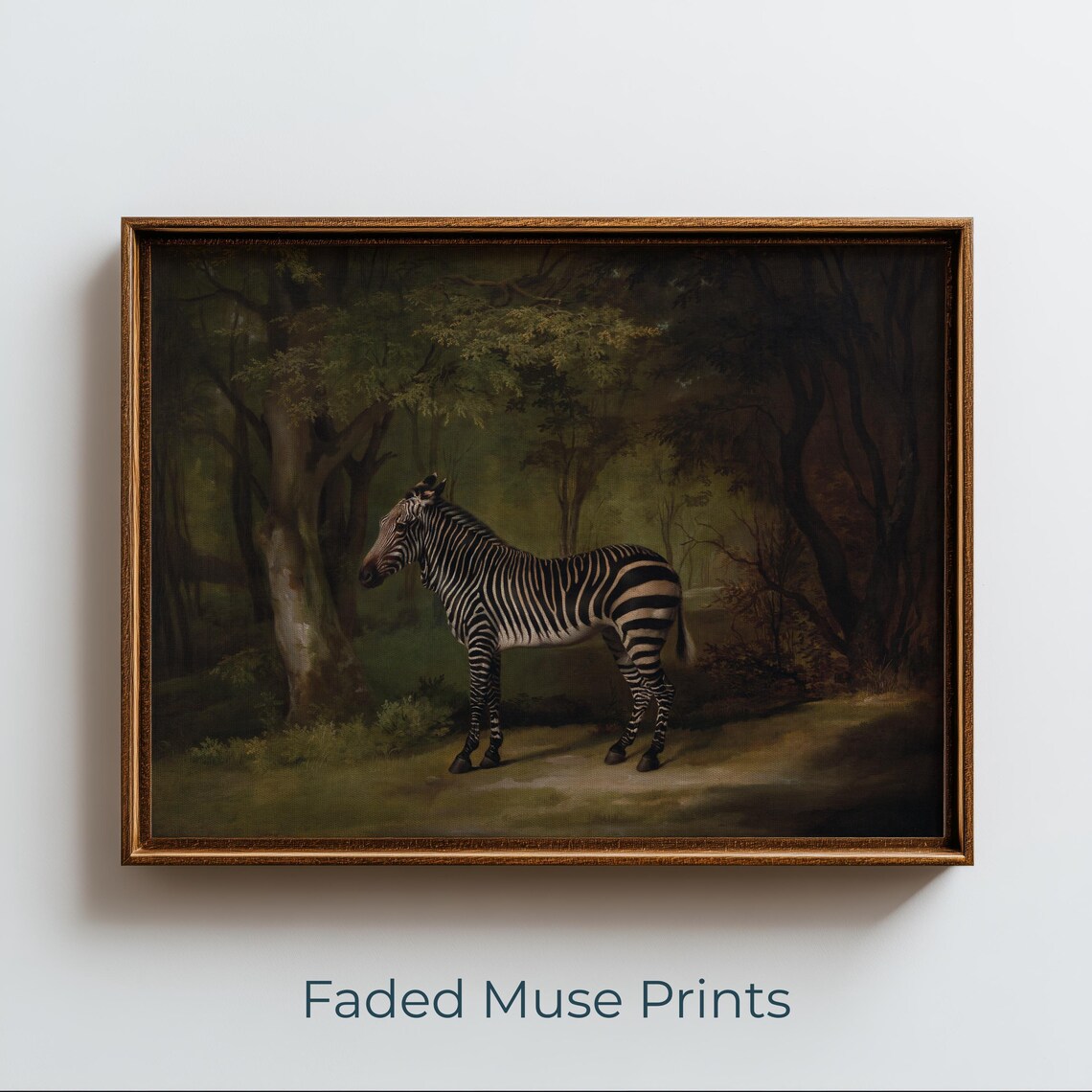 Vintage Zebra Portrait Rustic Woodland Dark Academia Animal Poster