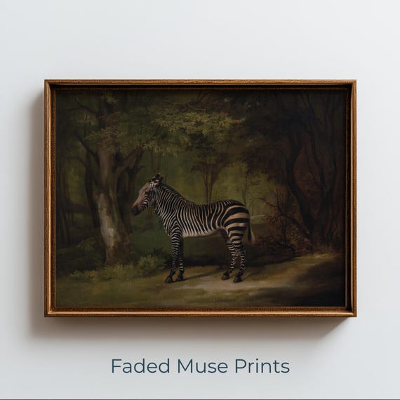 Vintage Zebra Portrait Painting Rustic Woodland Animal Art Digital Download 922