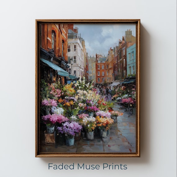 Colorful Flower Market Street European City Painterly Wall Art
